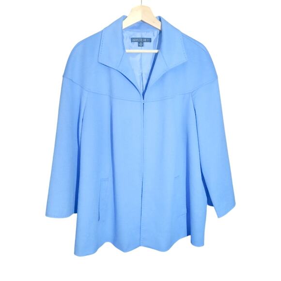 Lafayette 148 New York Womens Blue Wool Blend Hook Front Closure Jacket Size 18 - Picture 1 of 7